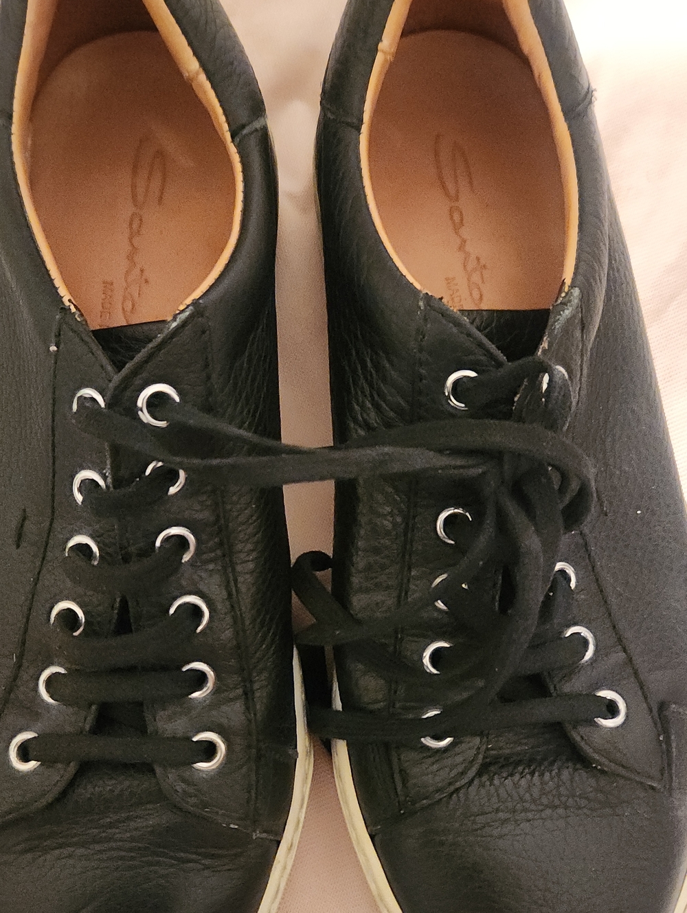 Santoni Black Leather Low-Top Lace-Up Sneakers